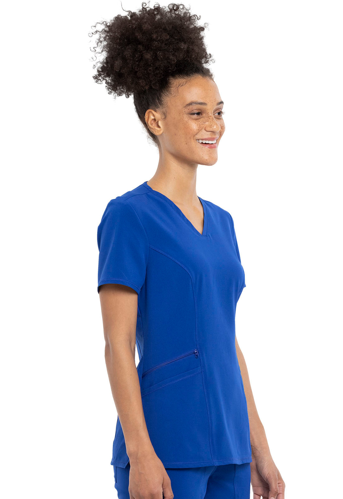 Allura CKA684 V-Neck Top Galaxy Blue Model Image Left Side | Cherokee