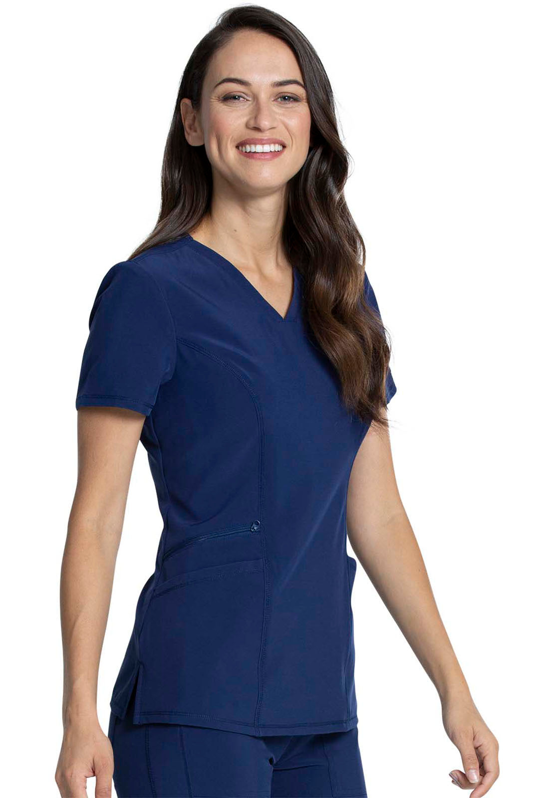 Allura CKA684 V-Neck Top Navy Model Image Left Side | Cherokee