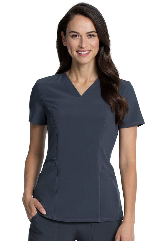 Allura CKA684 V-Neck Top Pewter Model Image Front | Cherokee