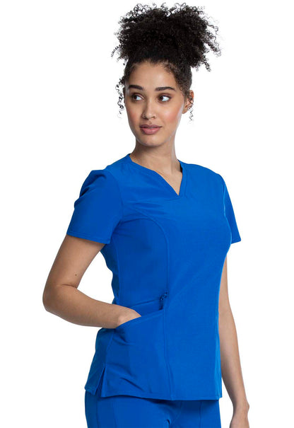 Allura CKA684 V-Neck Top Royal Model Image Left Side | Cherokee