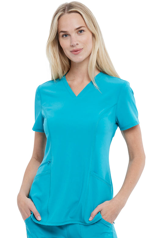 Allura CKA684 V-Neck Top Teal Blue Model Image Front | Cherokee