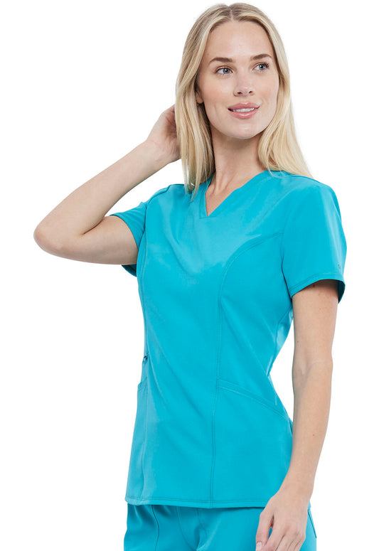 Allura CKA684 V-Neck Top Teal Blue Model Image Right Side | Cherokee