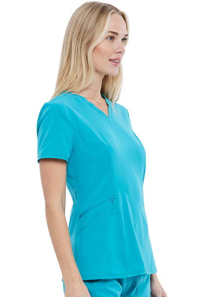 Allura CKA684 V-Neck Top Teal Blue Model Image Left Side | Cherokee