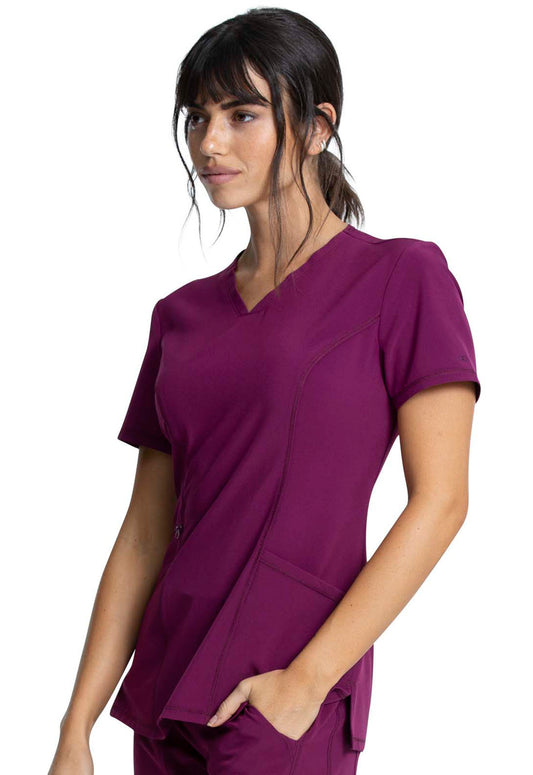 Allura CKA684 V-Neck Top Wine Model Image Right Side | Cherokee