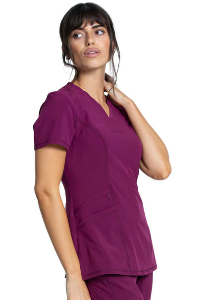 Allura CKA684 V-Neck Top Wine Model Image Left Side | Cherokee