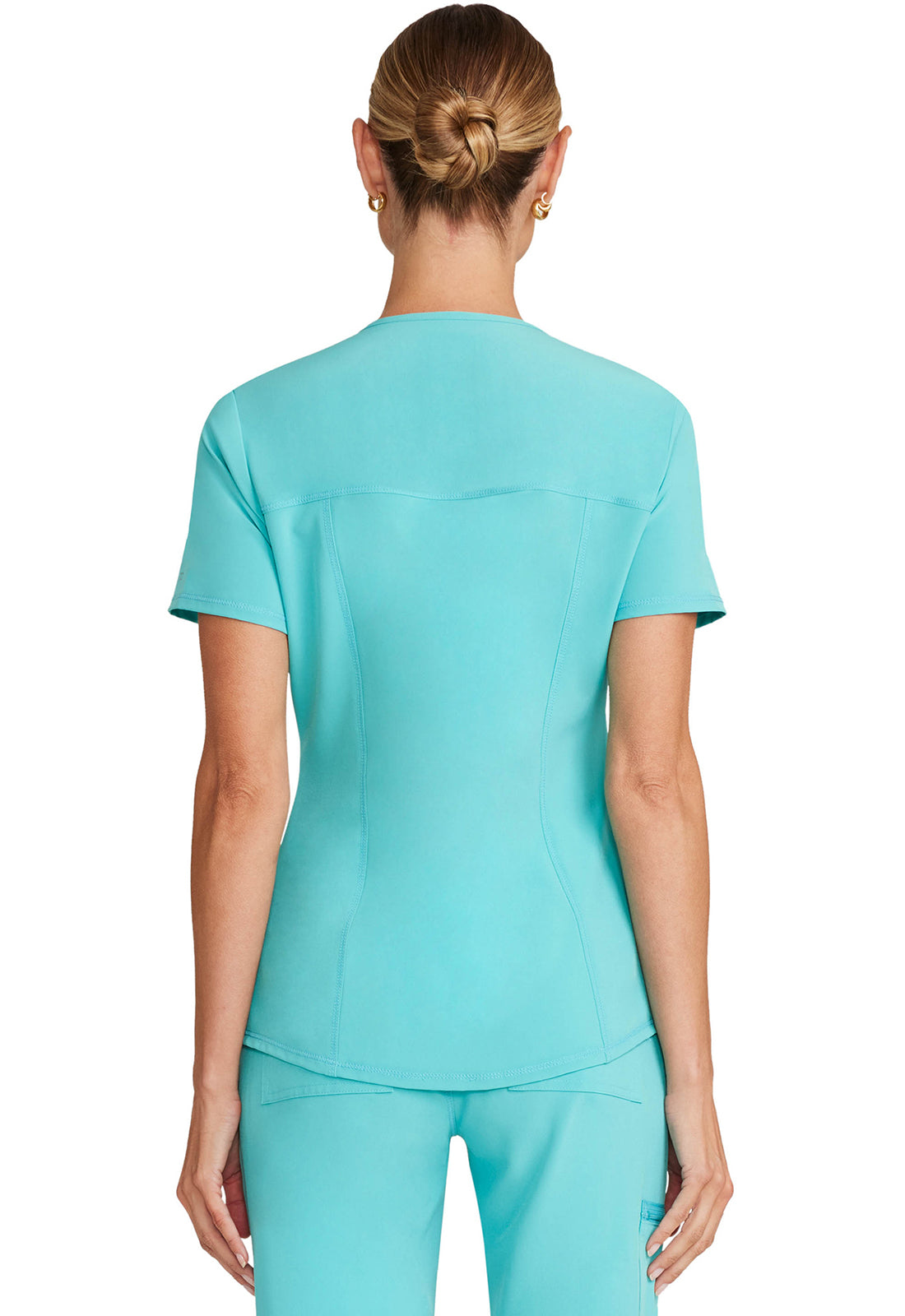 Allura CKA685 V-Neck Top Aqua Cove Model Image Back | Cherokee