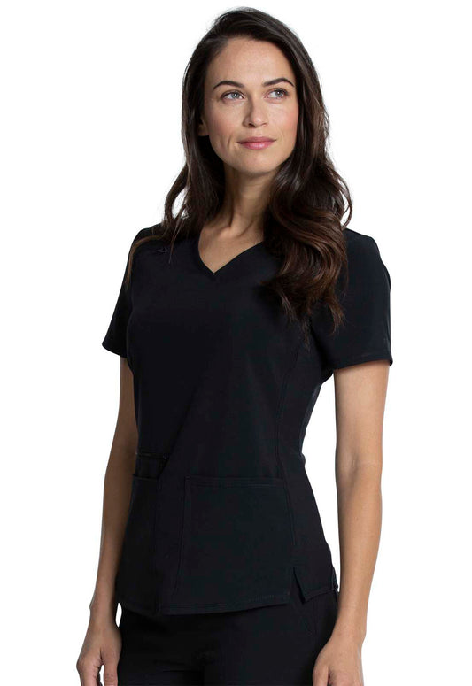 Allura CKA685 V-Neck Top Black Model Image Right Side | Cherokee