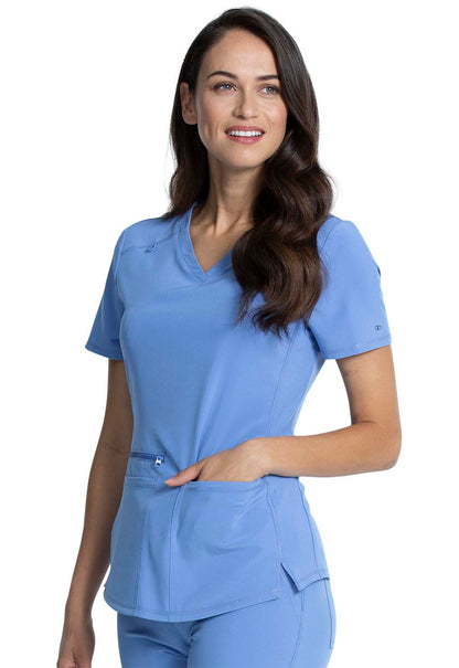 Allura CKA685 V-Neck Top Ciel Model Image Right Side | Cherokee