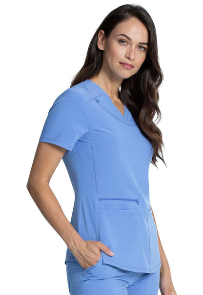 Allura CKA685 V-Neck Top Ciel Model Image Left Side | Cherokee