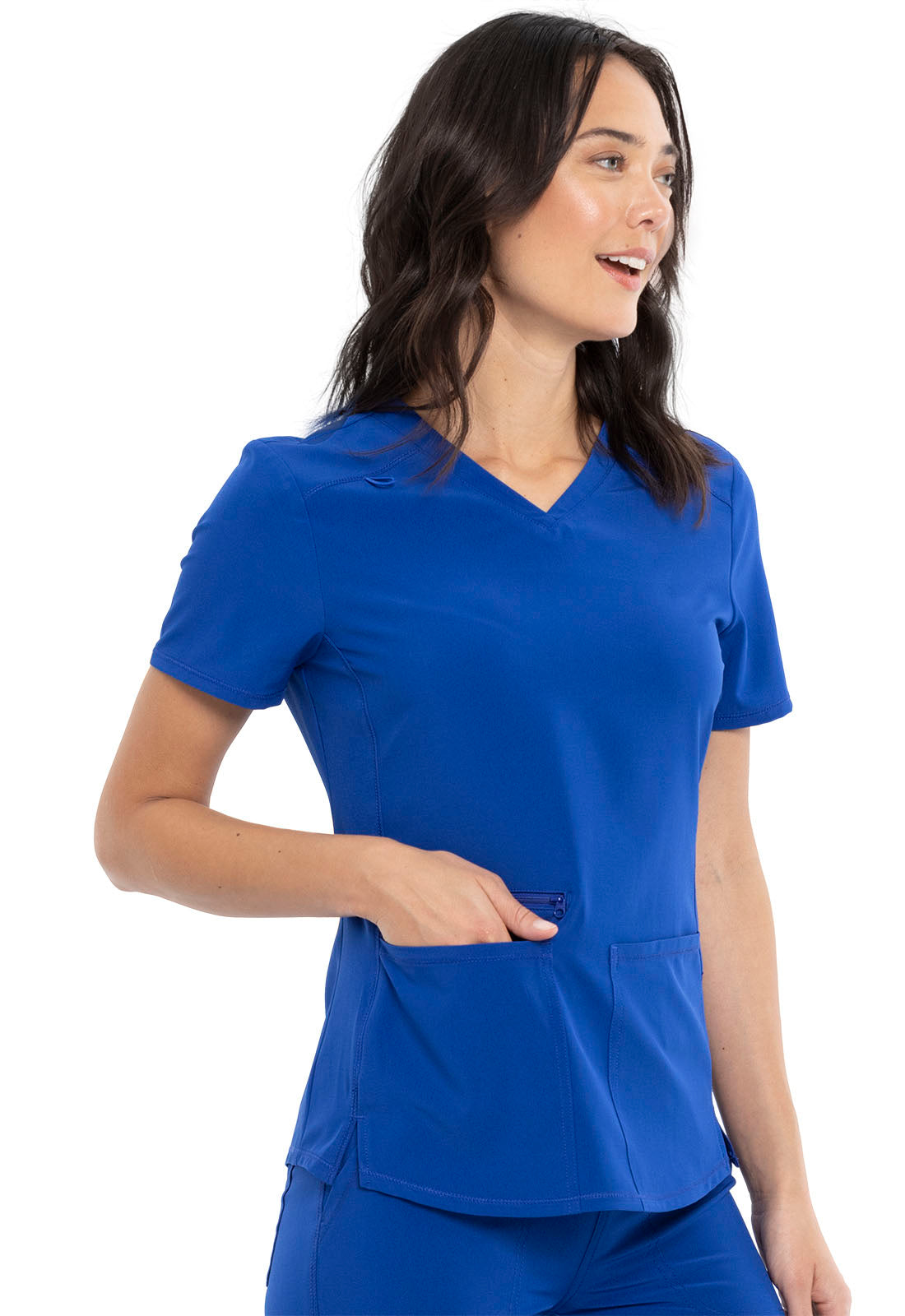 Allura CKA685 V-Neck Top Galaxy Blue Model Image Left Side | Cherokee