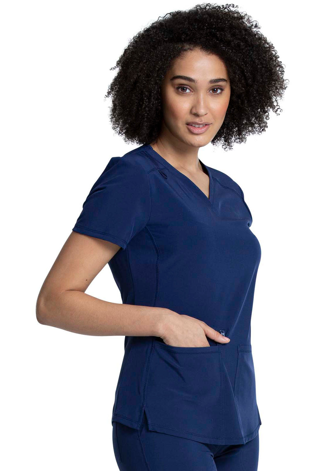 Allura CKA685 V-Neck Top Navy Model Image Left Side | Cherokee