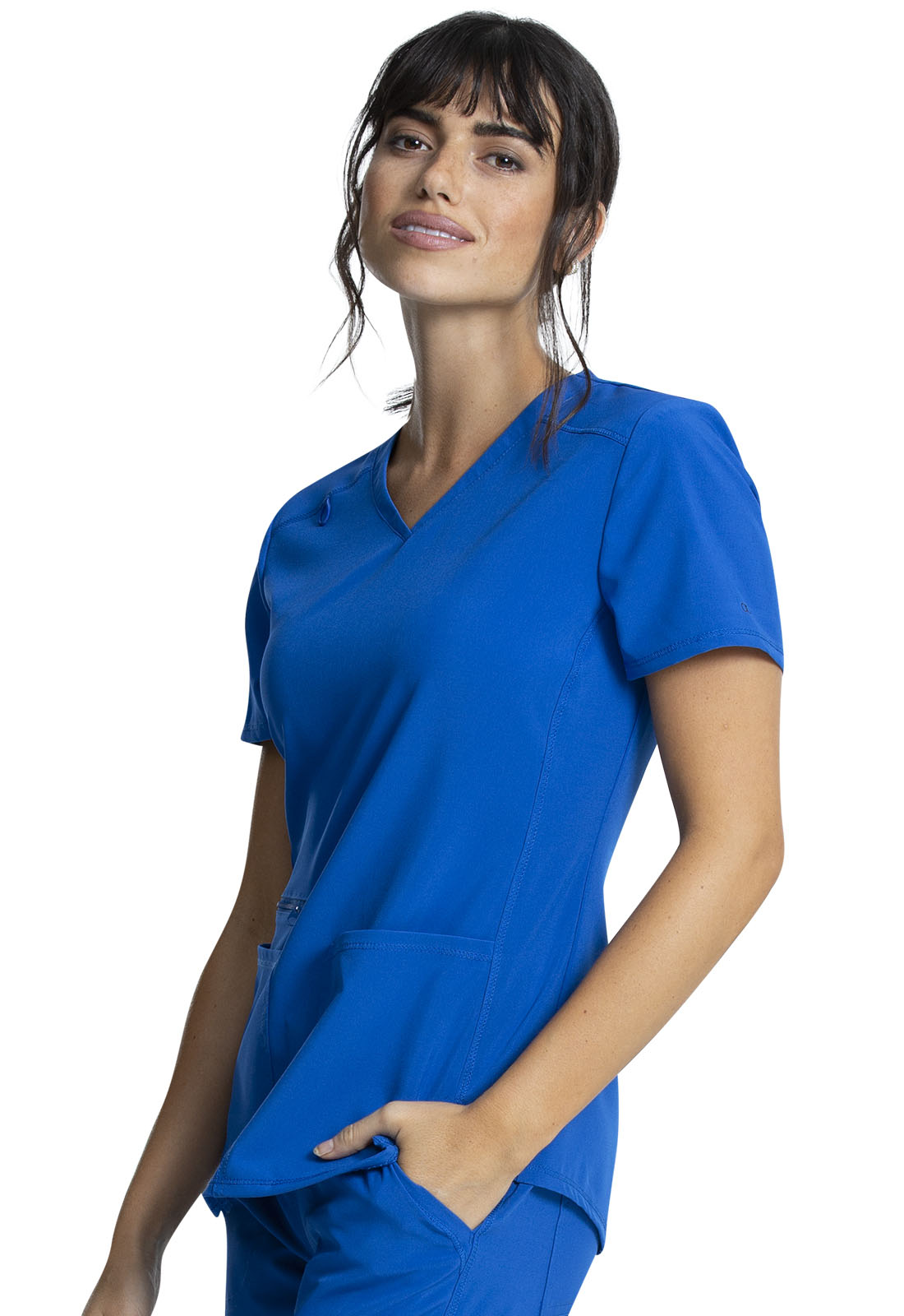 Allura CKA685 V-Neck Top Royal Model Image Right Side | Cherokee