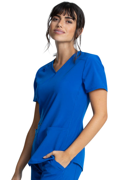 Allura CKA685 V-Neck Top Royal Model Image Right Side | Cherokee