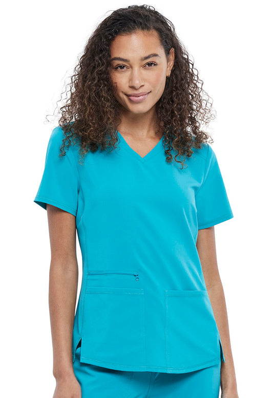 Allura CKA685 V-Neck Top Teal Blue Model Image Front | Cherokee