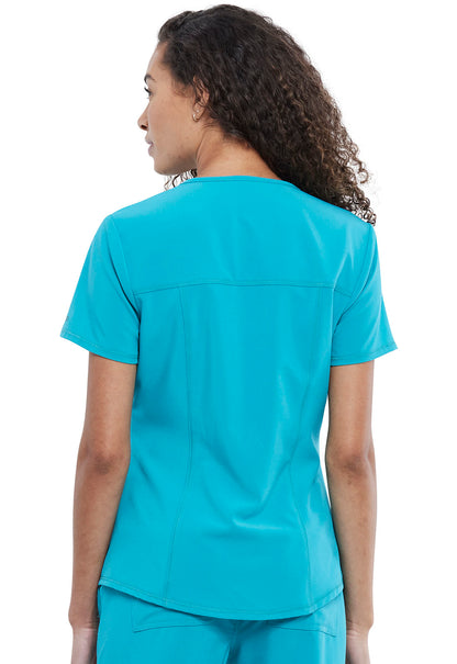 Allura CKA685 V-Neck Top Teal Blue Model Image Back | Cherokee