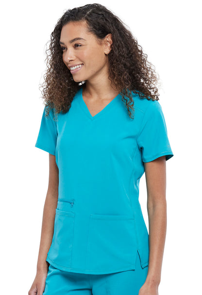 Allura CKA685 V-Neck Top Teal Blue Model Image Right Side | Cherokee