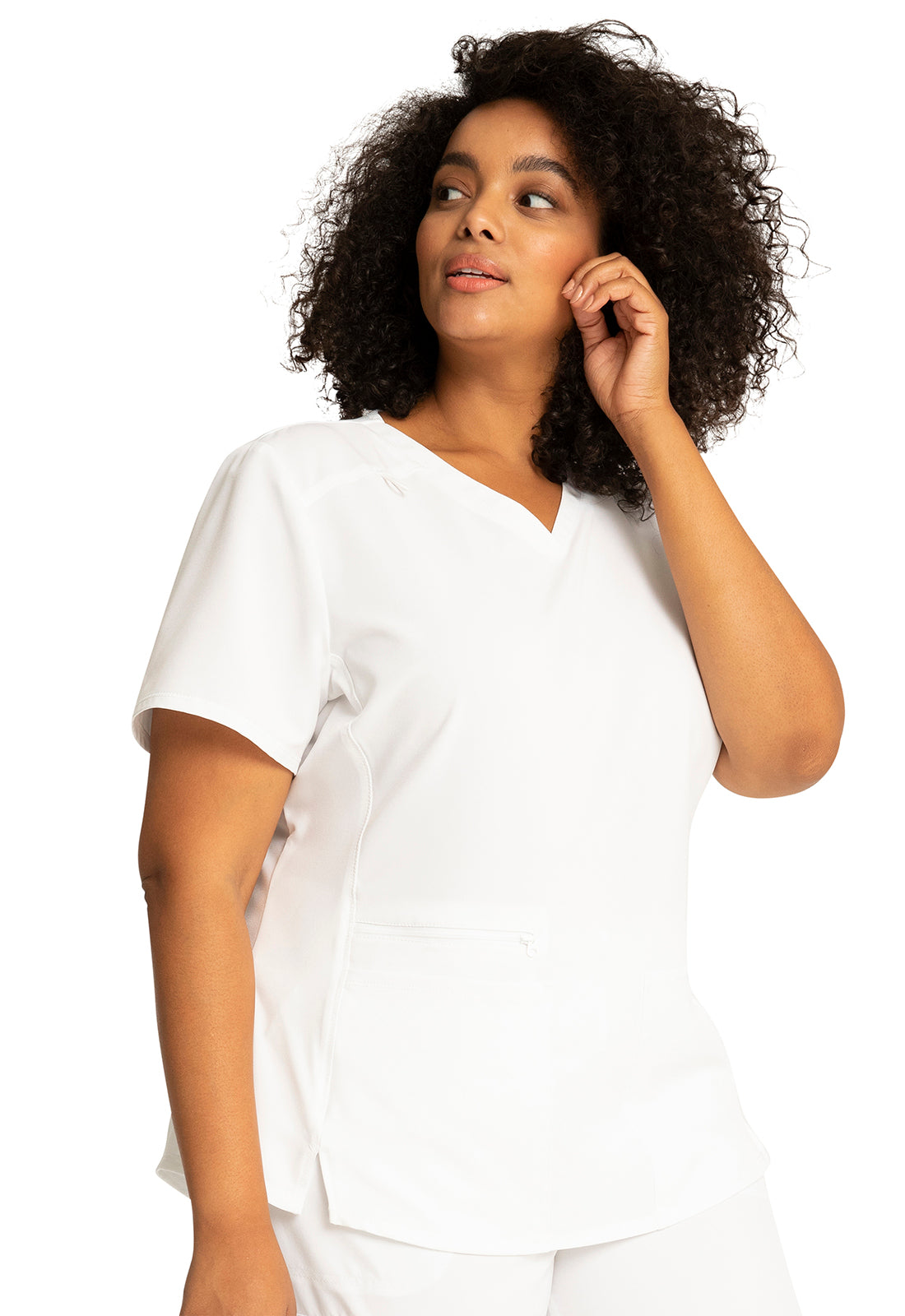 Allura CKA685 V-Neck Top White Model Image Left Side | Cherokee