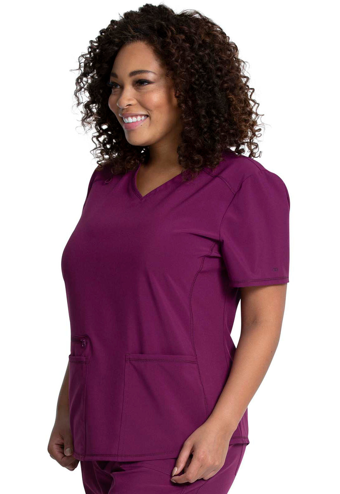 Allura CKA685 V-Neck Top Wine Model Image Right Side | Cherokee