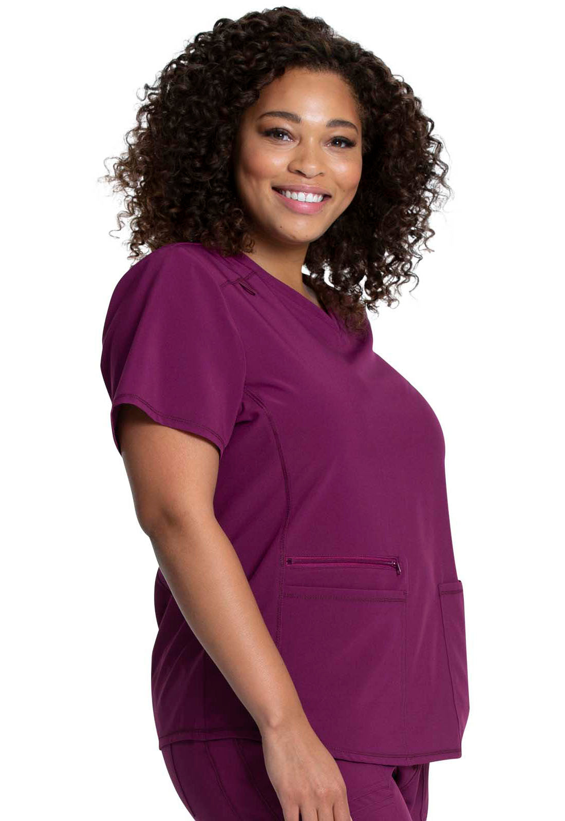 Allura CKA685 V-Neck Top Wine Model Image Left Side | Cherokee