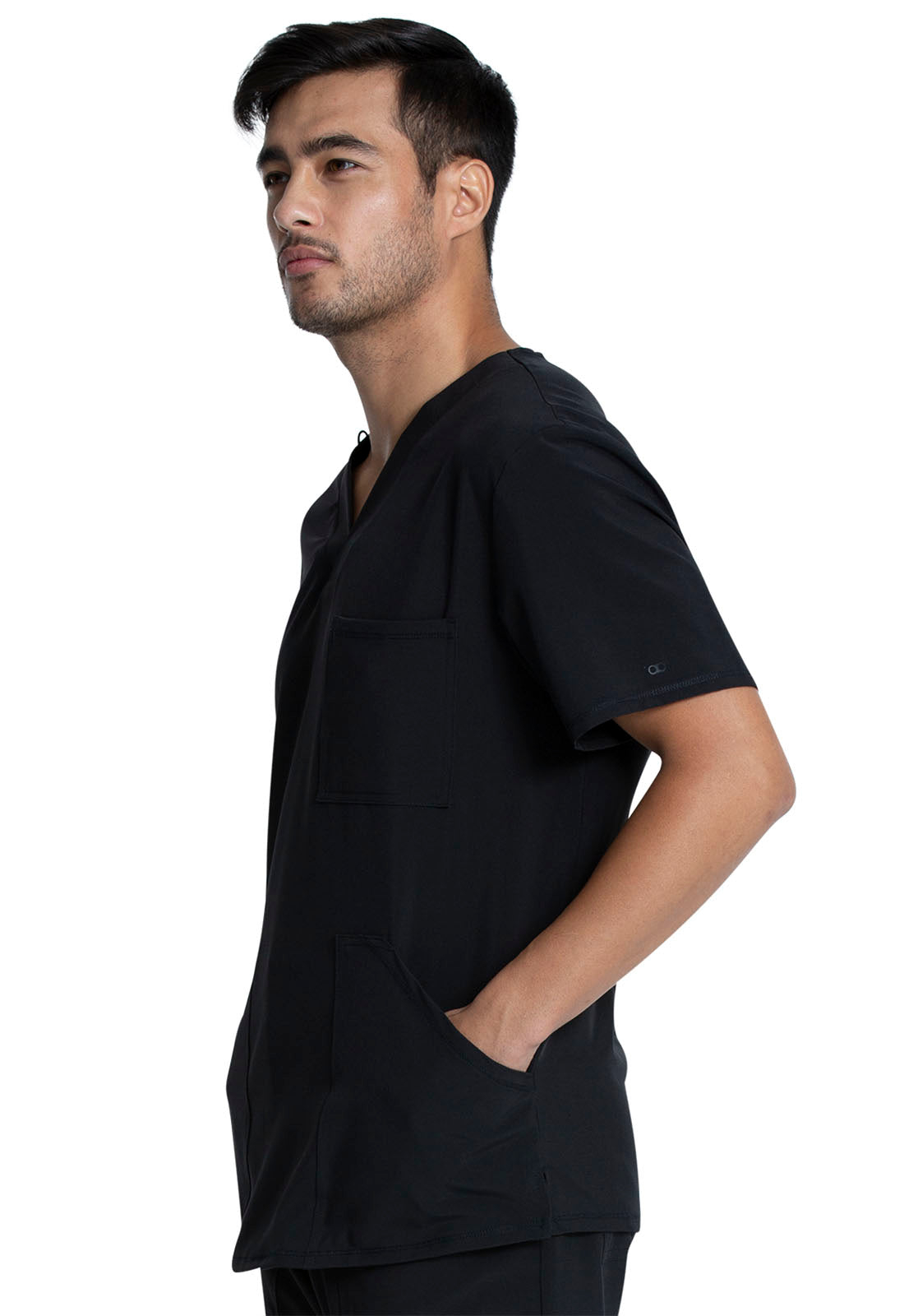 Allura CKA686 Men's V-Neck Top Black Model Image Right Side | Cherokee