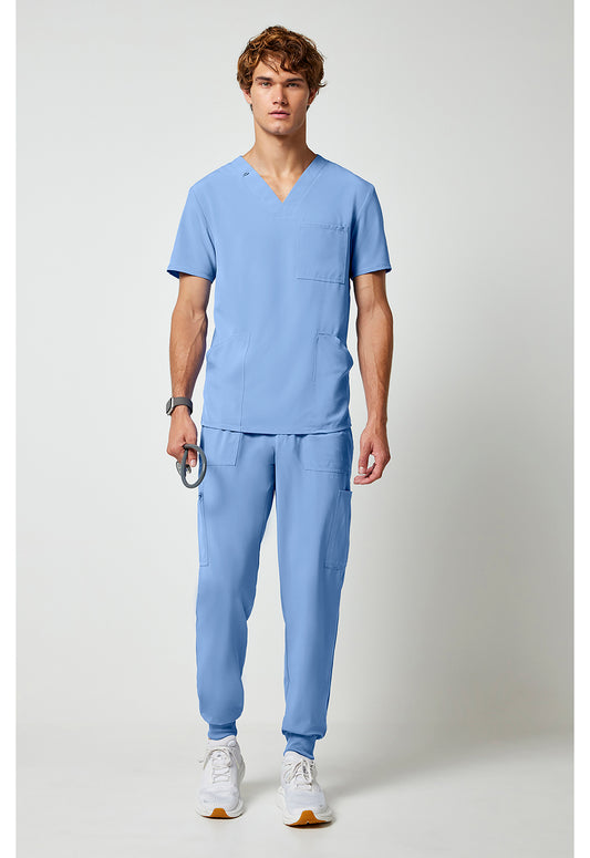 Allura CKA686 Men's V-Neck Scrub Top Ciel Blue
