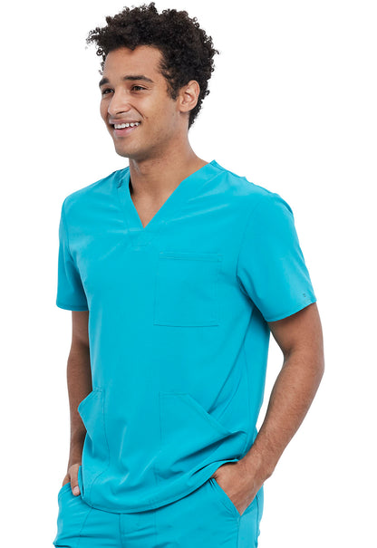 Allura CKA686 Men's V-Neck Top Teal Blue Model Image Right Side | Cherokee