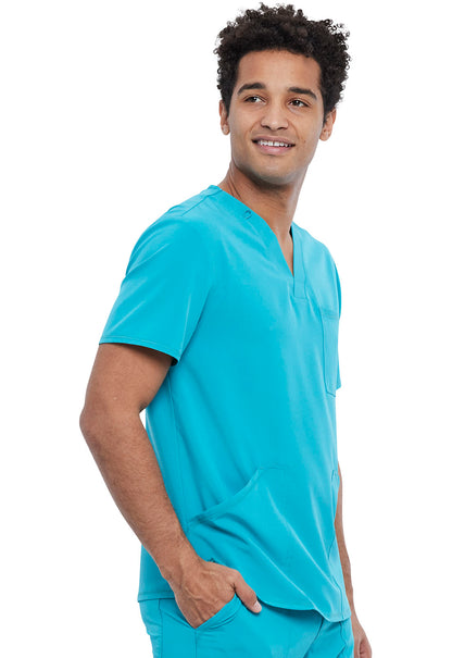 Allura CKA686 Men's V-Neck Top Teal Blue Model Image Left Side | Cherokee