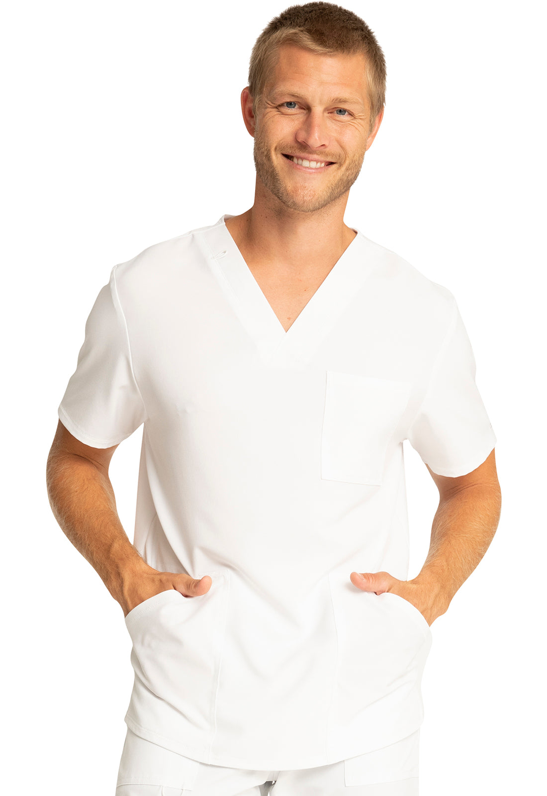 Allura CKA686 Men's V-Neck Top White Model Image Front | Cherokee