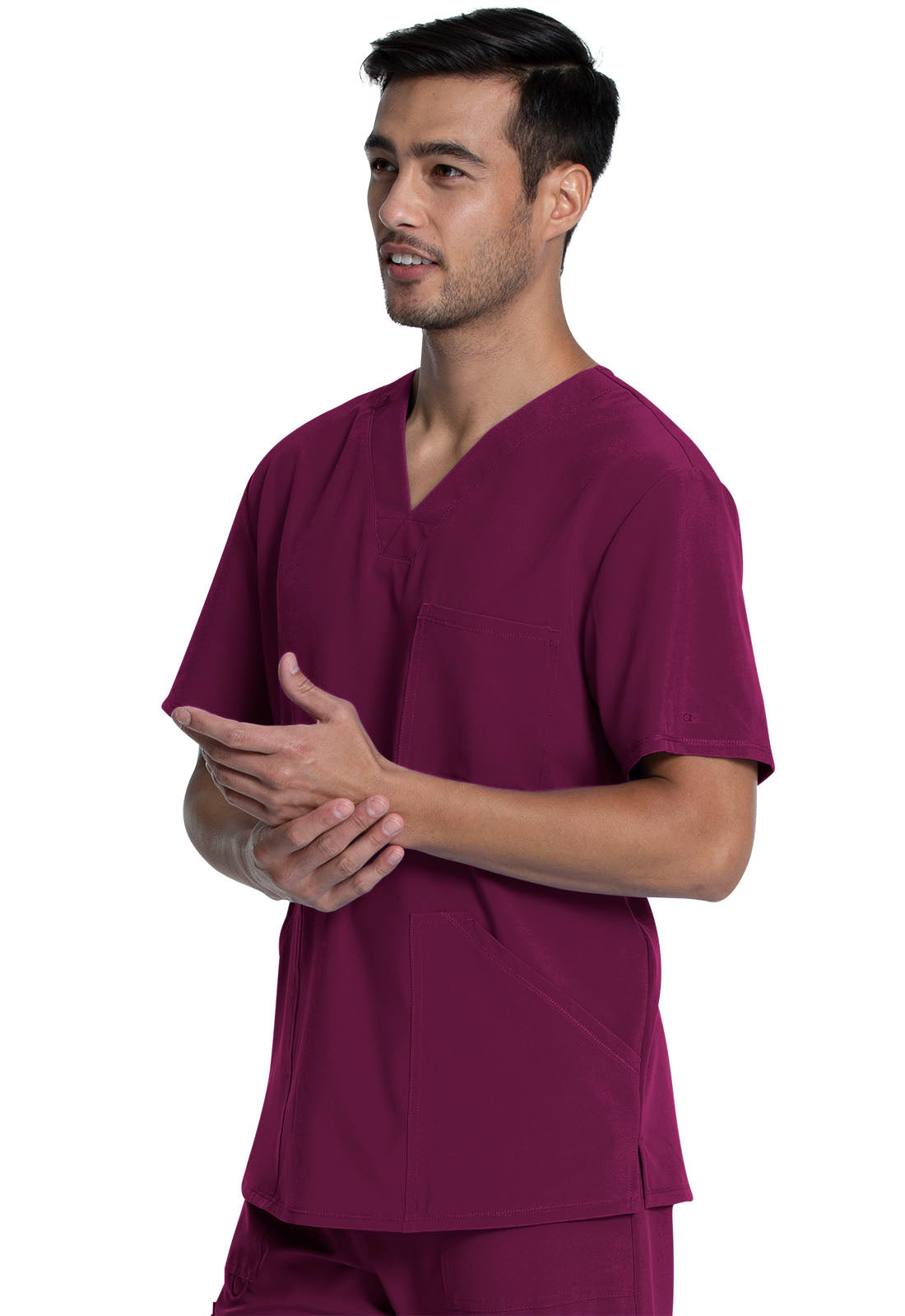 Allura CKA686 Men's V-Neck Top Wine Model Image Right Side | Cherokee