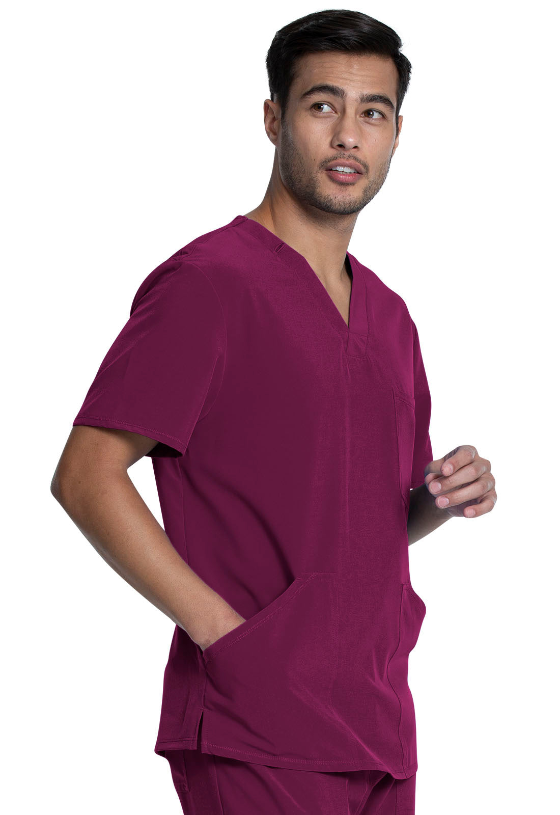 Allura CKA686 Men's V-Neck Top Wine Model Image Left Side | Cherokee