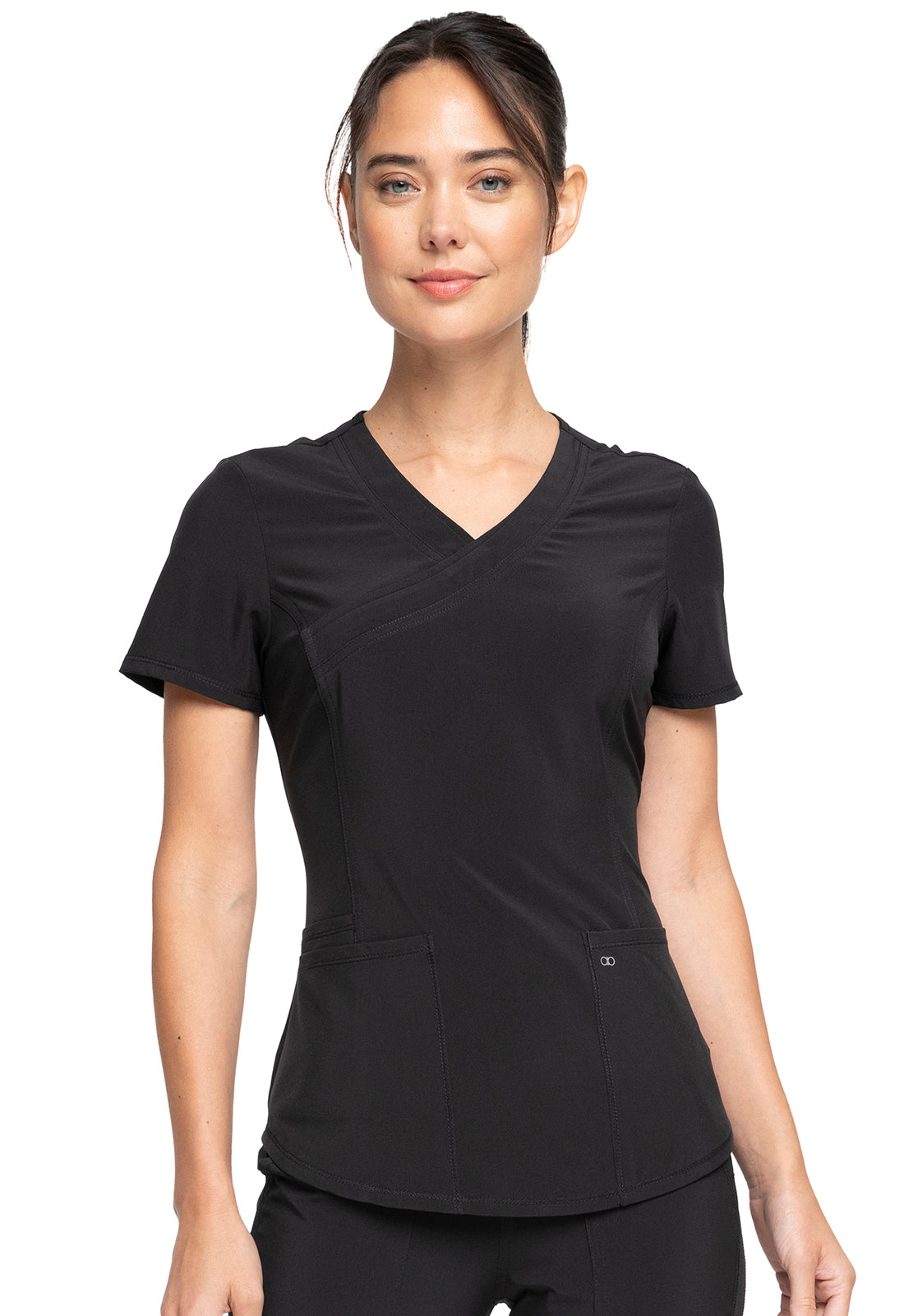 Allura CKA688 Mock Wrap Top Black Model Image Front | Cherokee