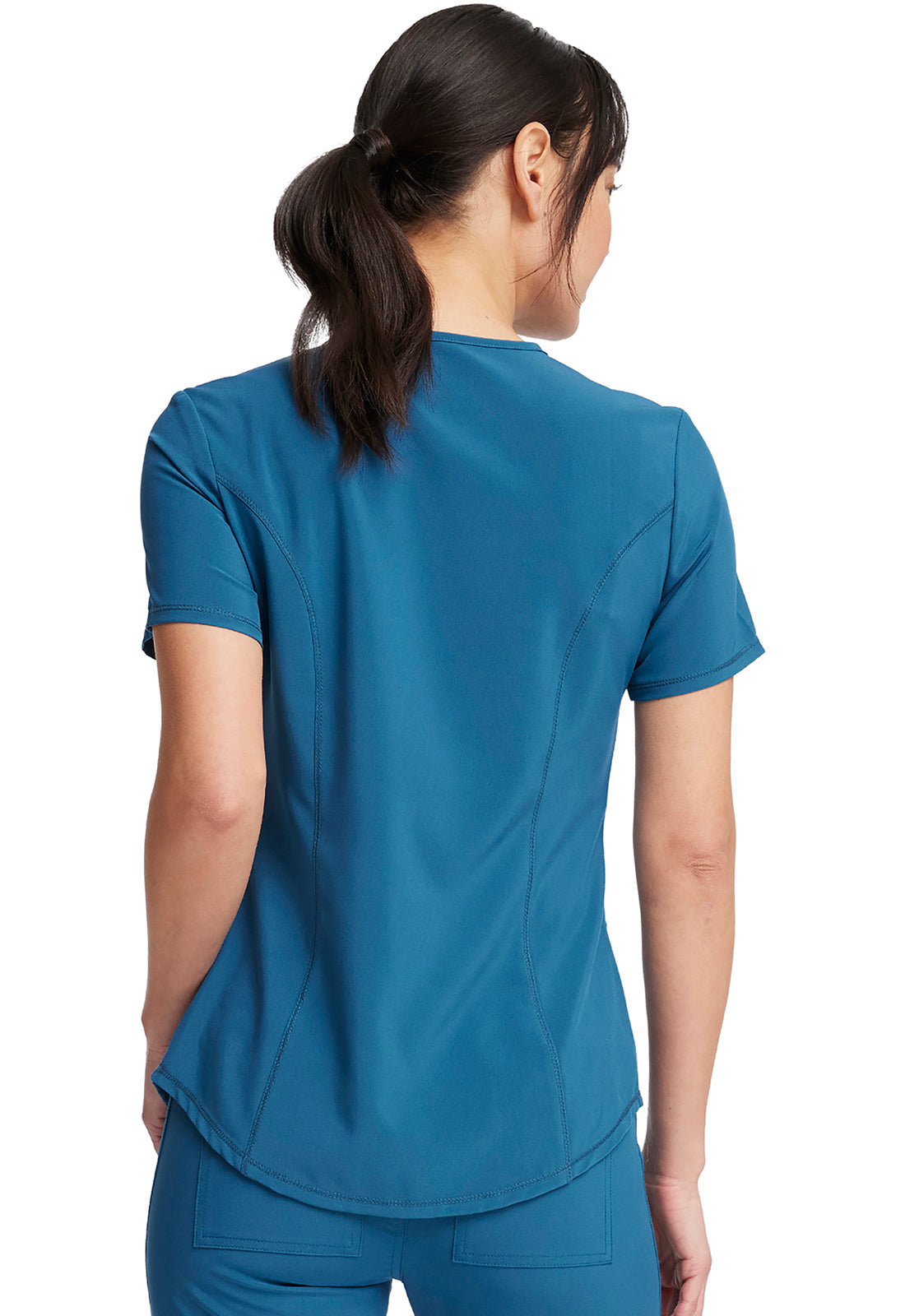 Allura CKA688 Mock Wrap Top Caribbean Blue Model Image Back | Cherokee