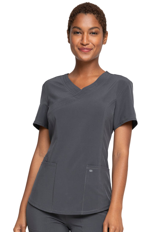 Allura CKA688 Mock Wrap Top Pewter Model Image Front | Cherokee