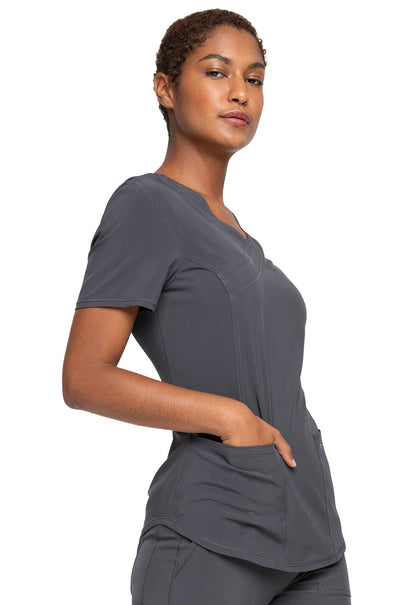 Allura CKA688 Mock Wrap Top Pewter Model Image Left Side | Cherokee