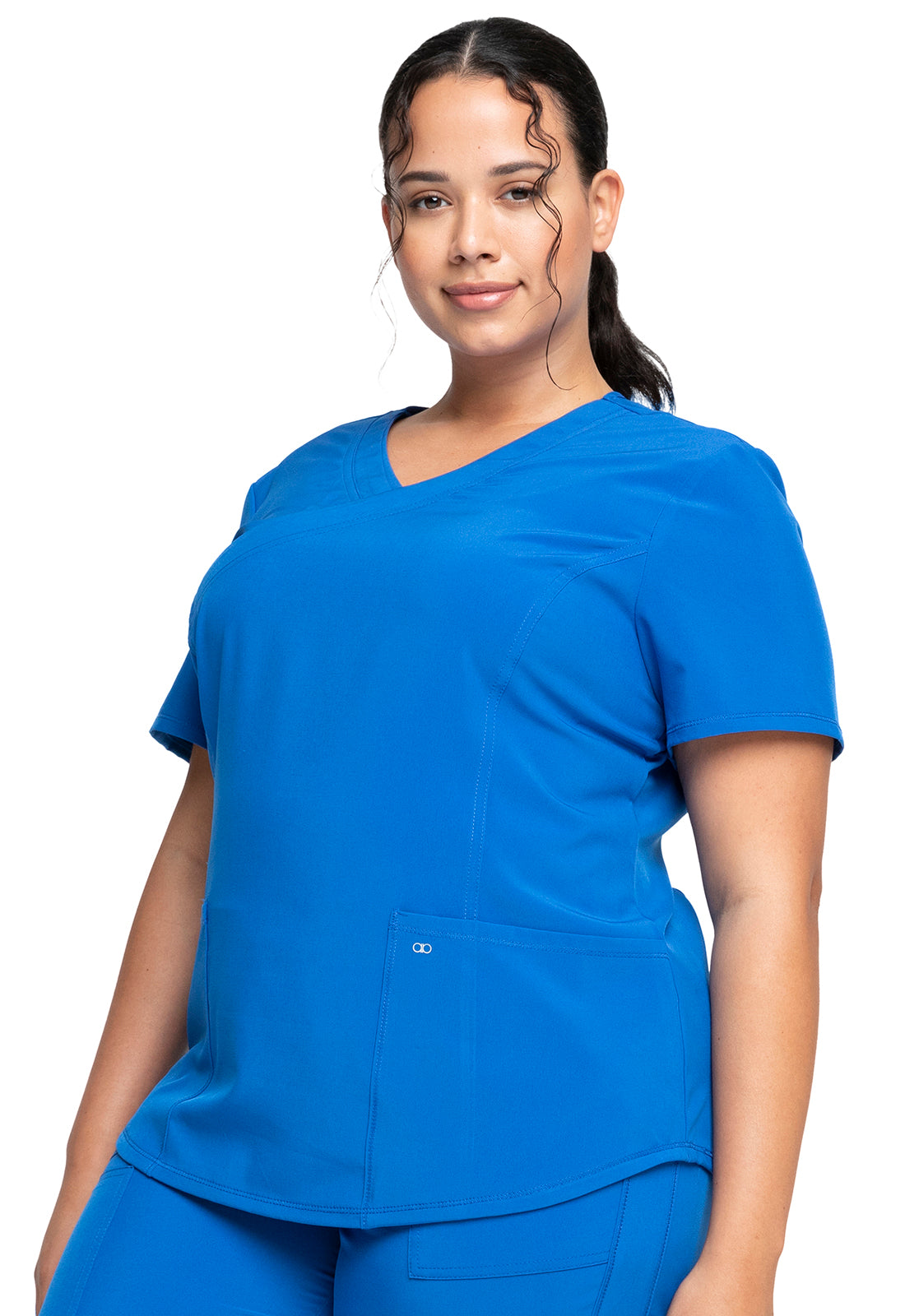 Allura CKA688 Mock Wrap Top Royal Model Image Right Side | Cherokee