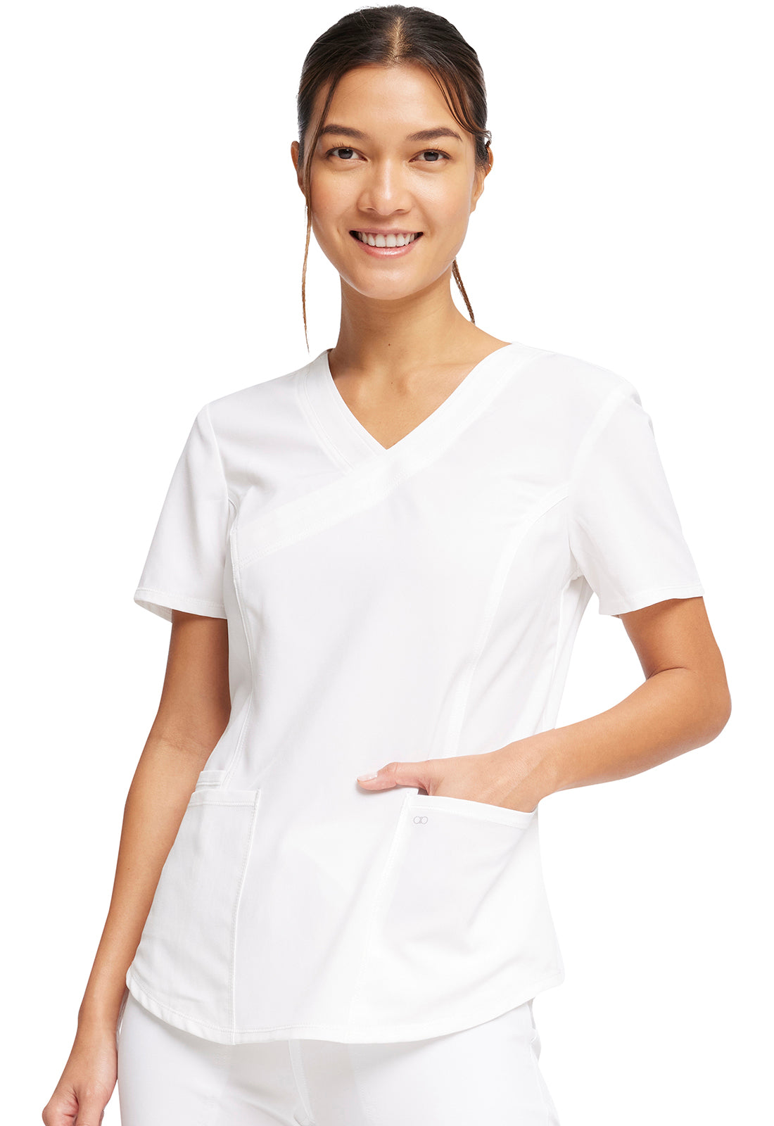 Allura CKA688 Mock Wrap Top White Model Image Front | Cherokee