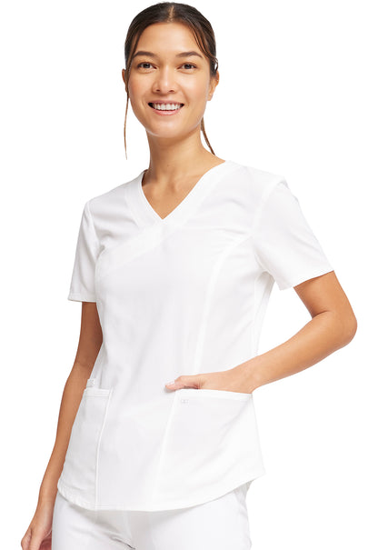 Allura CKA688 Mock Wrap Top White Model Image Right Side | Cherokee