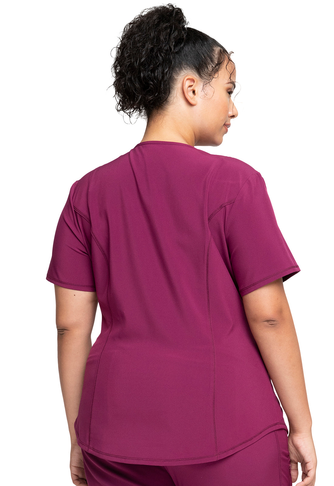 Allura CKA688 Mock Wrap Top Wine Model Image Back | Cherokee