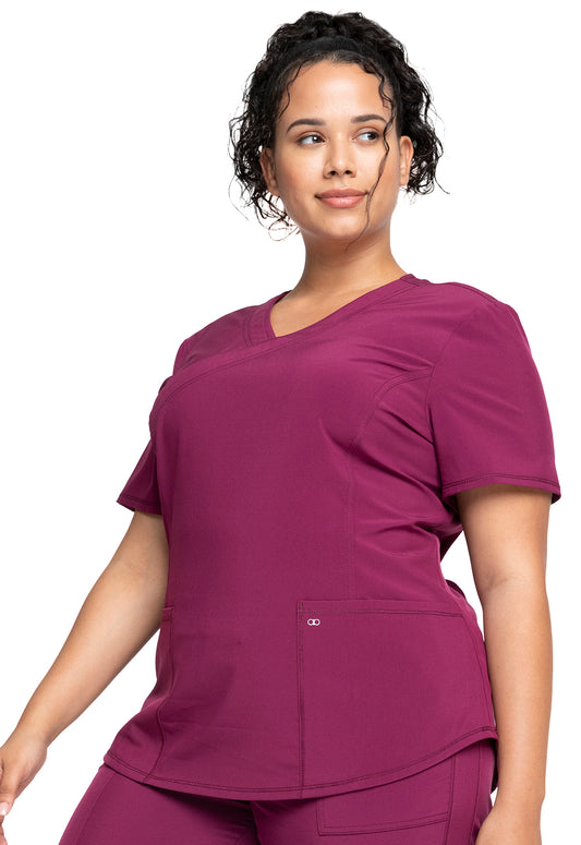 Allura CKA688 Mock Wrap Top Wine Model Image Right Side | Cherokee