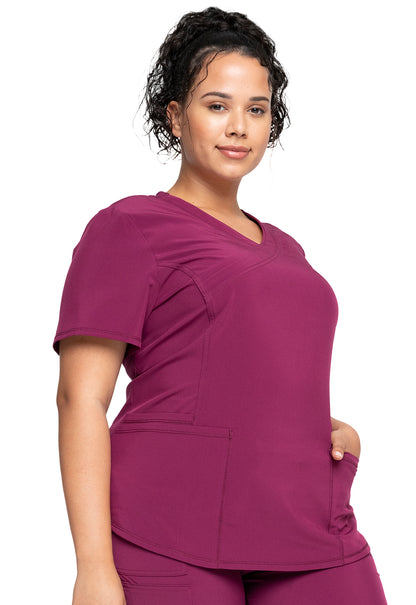 Allura CKA688 Mock Wrap Top Wine Model Image Left Side | Cherokee