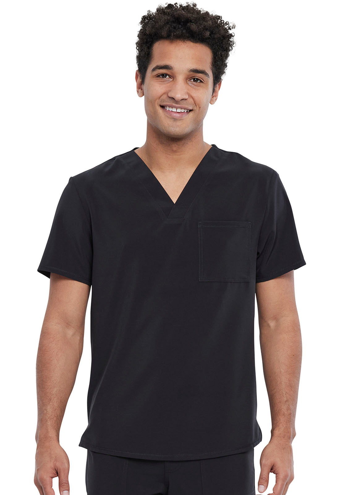 Allura CKA689 Men's Tuckable V-Neck Top Black Model Image Front | Cherokee