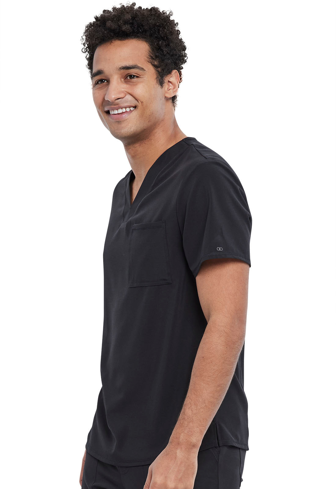 Allura CKA689 Men's Tuckable V-Neck Top Black Model Image Right Side | Cherokee