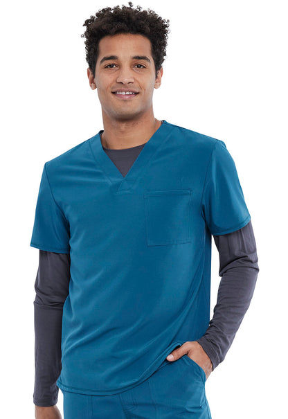 Allura CKA689 Men's Tuckable V-Neck Top Caribbean Blue Model Image Front | Cherokee