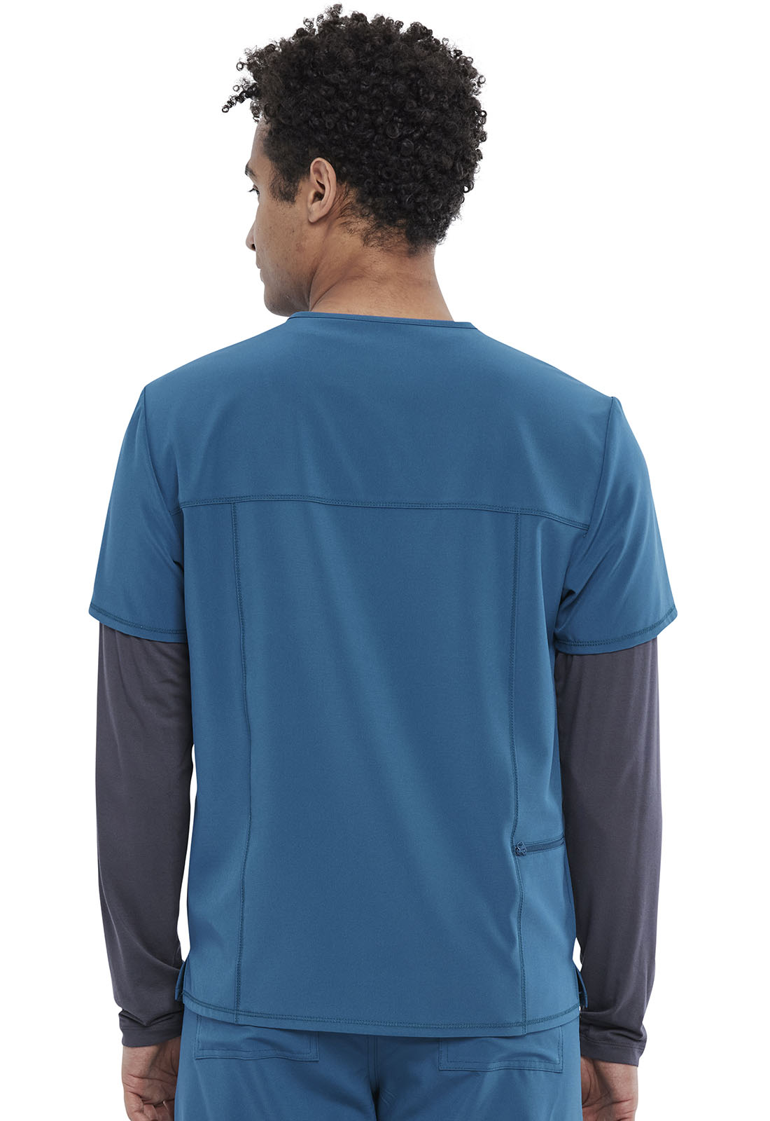 Allura CKA689 Men's Tuckable V-Neck Top Caribbean Blue Model Image Back | Cherokee