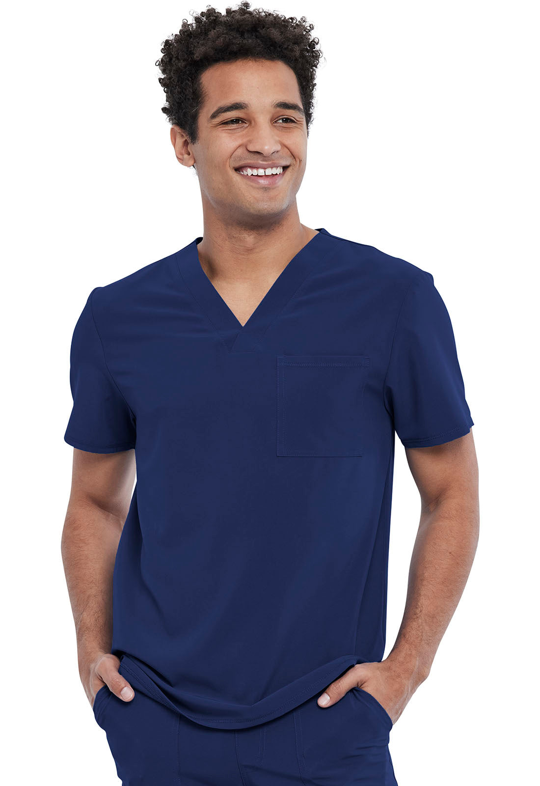 Allura CKA689 Men's Tuckable V-Neck Top Navy Model Image Front | Cherokee