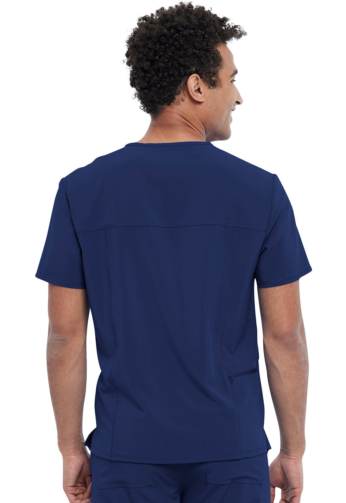 Allura CKA689 Men's Tuckable V-Neck Top Navy Model Image Back | Cherokee