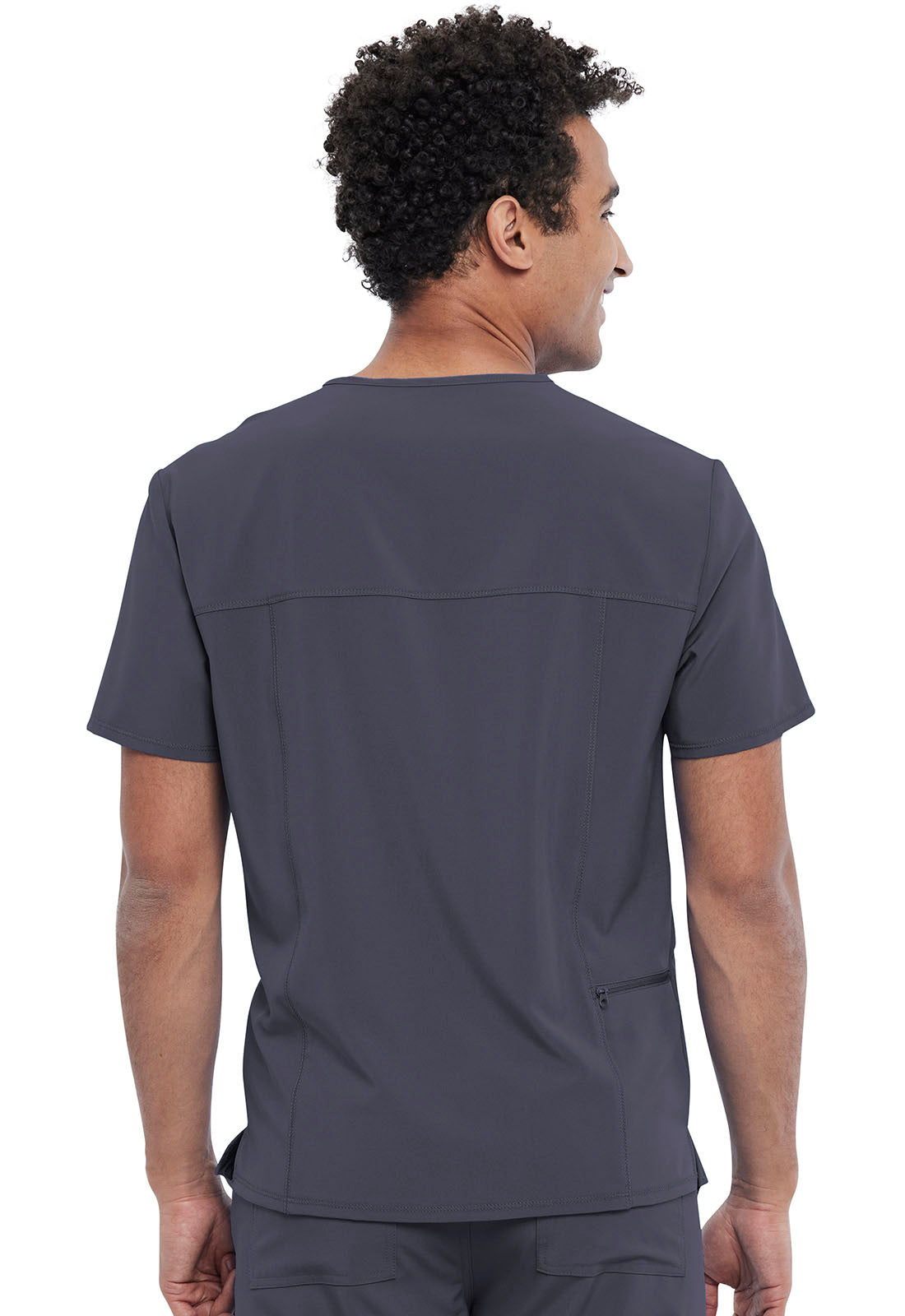 Allura CKA689 Men's Tuckable V-Neck Top Pewter Model Image Back | Cherokee