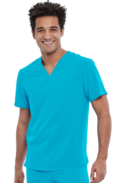 Allura CKA689 Men's Tuckable V-Neck Top Teal Blue Model Image Front | Cherokee