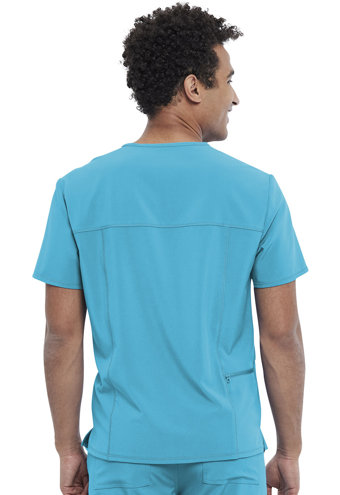 Allura CKA689 Men's Tuckable V-Neck Top Teal Blue Model Image Back | Cherokee