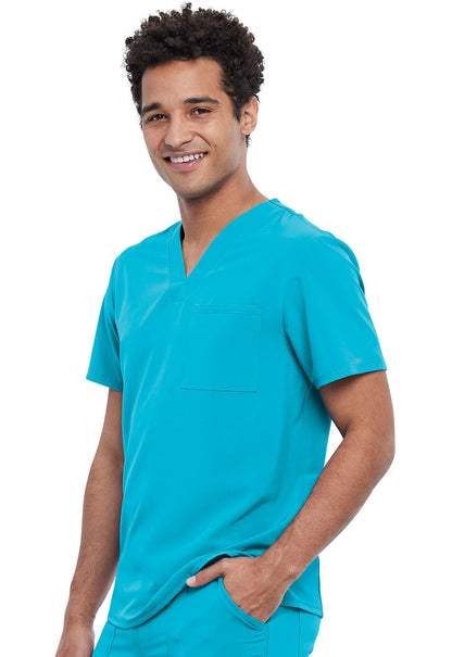 Allura CKA689 Men's Tuckable V-Neck Top Teal Blue Model Image Right Side | Cherokee